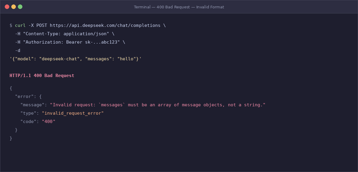 deepseek error 400
