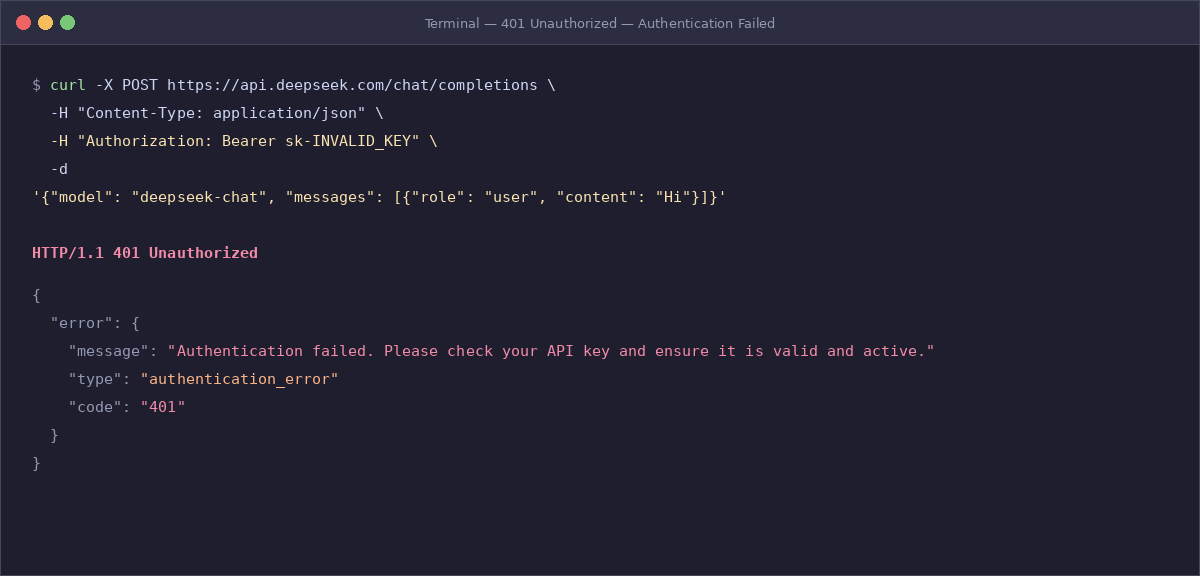 deepseek error 401