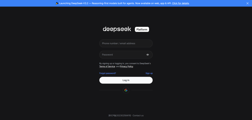 log in to the DeepSeek Platform