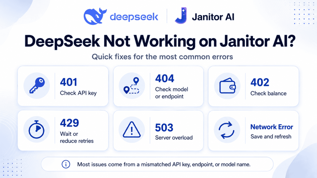 DeepSeek not working on Janitor AI error fixes for 401 404 429 503 and network errors