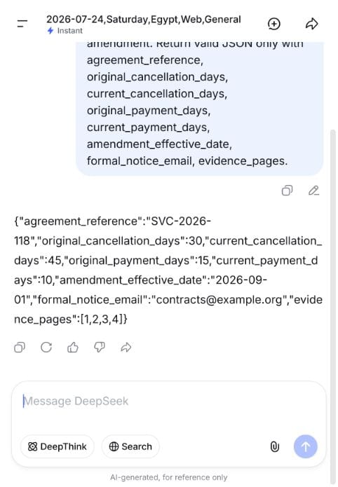 DeepSeek applying the controlling terms from a contract amendment