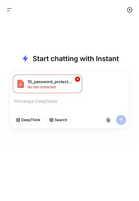 DeepSeek showing no text extracted for a password-protected PDF