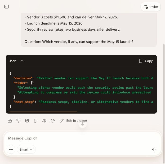 Microsoft Copilot Smart answer to the Project Falcon scheduling test