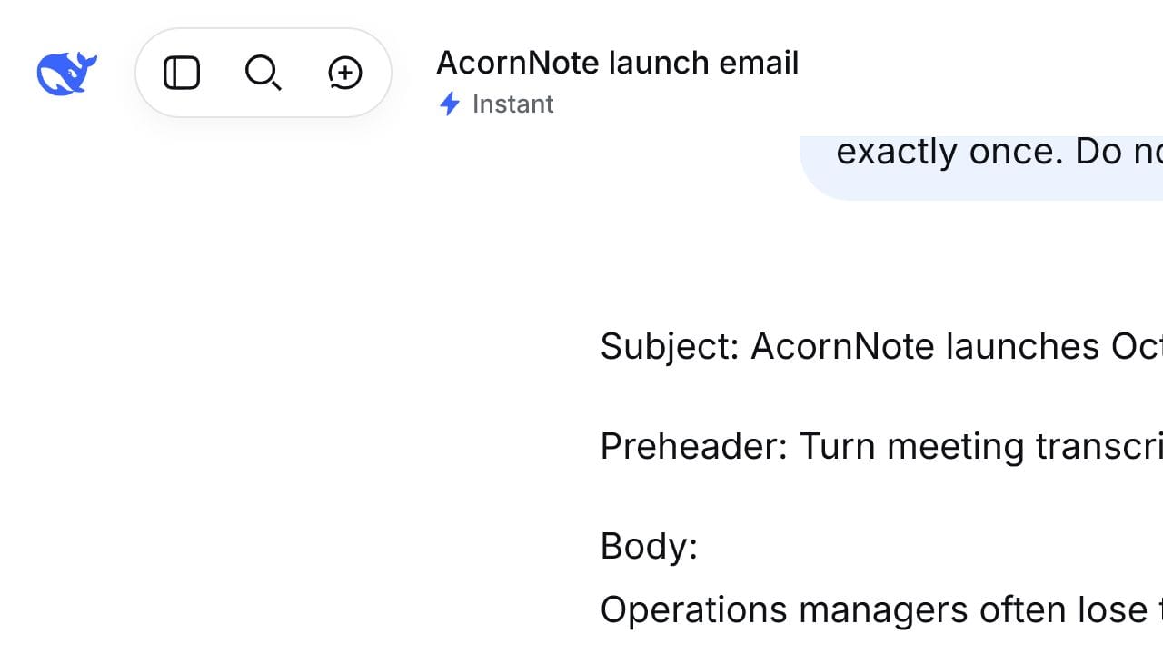 DeepSeek Chat response to the structured T-C-C-O-V launch email prompt