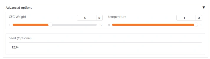 Janus-Pro-7B advanced image generation settings showing CFG Weight 5, temperature 1, and seed 1234