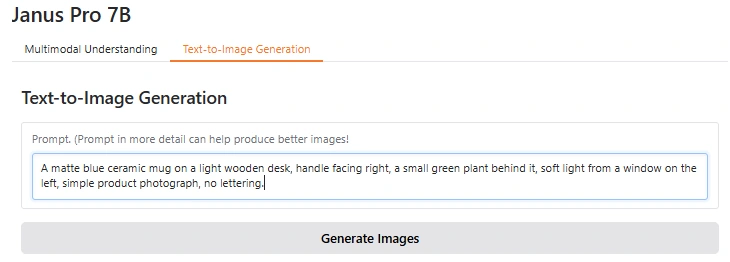 Example text-to-image prompt entered into DeepSeek Janus-Pro-7B